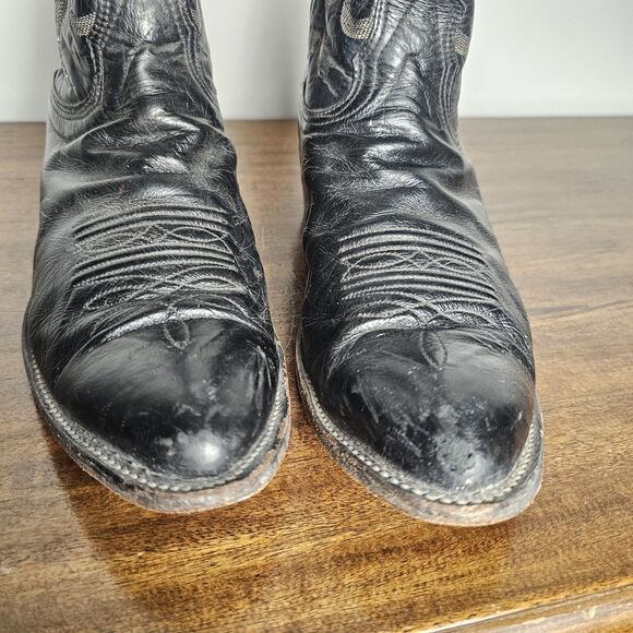 Nocona Men\'s Black Leather Cowboy Boots Size 10D, USA, Western, Red Stitching main image 15